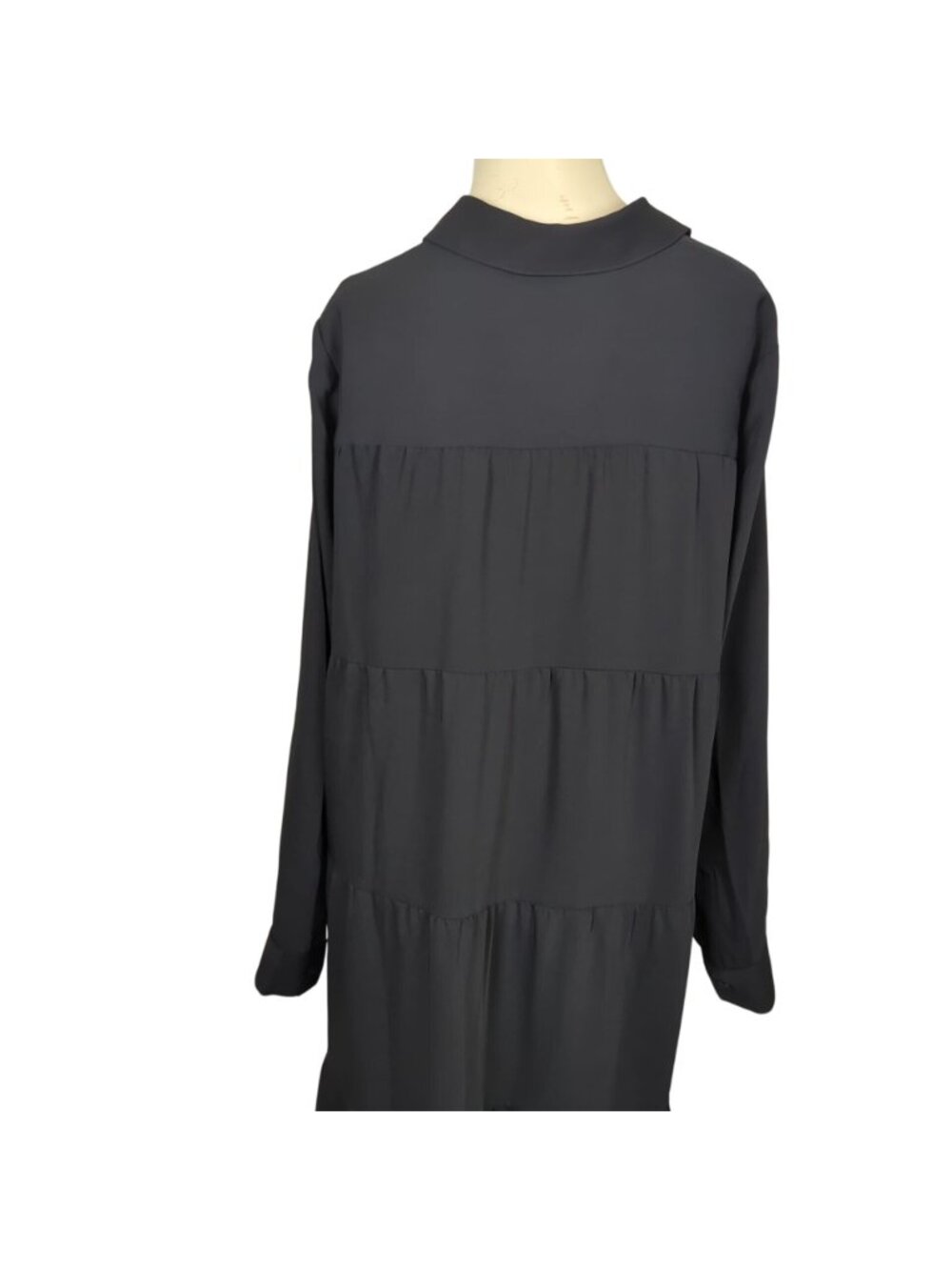 J. Jill Wearever Collection Black Shirt Dress M Button Front Ruffle Tiered Back - Picture 7 of 16